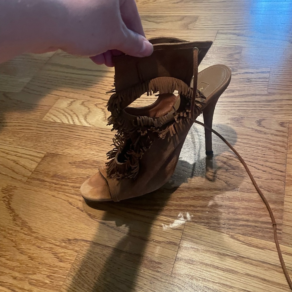 Aquazzura Brown Fringe Heels